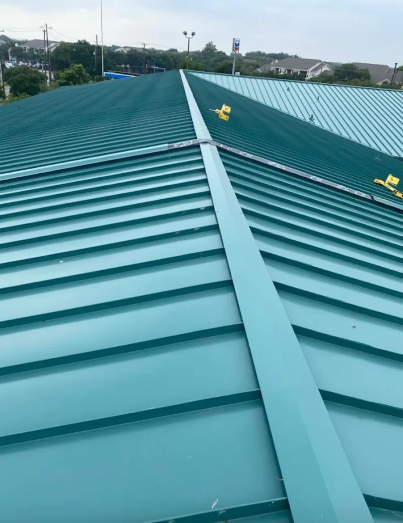 Green commercial metal roof ridge and valley for Metal Roof Repair in Rio Grande City